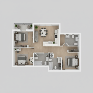 2 bed-1 bath with 1055 sq ft