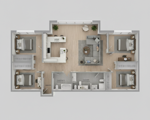2 bed-1 bath with 975 sq ft
