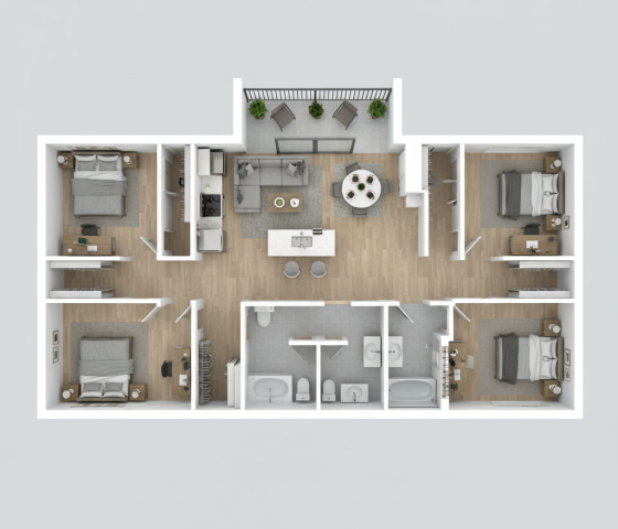 3 bed-2 bath with 1205 sq ft